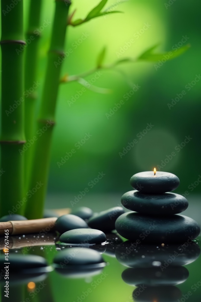 Obraz premium Serene spa background with bamboo, stones, and incense, environment, balance, aromatherapy