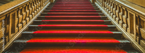 Obraz na płótnie Vintage dark staircase with red carpet. w salonie