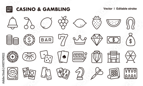 Casino and gambling line icon set. Vector editable stroke icon.