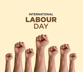 Happy Labour Day concept. 1st May- International labor day 3d concept. Labor safety and right at Workplace. World Day for Safety and Health at Work concept. Social Justice and Decent Work for All