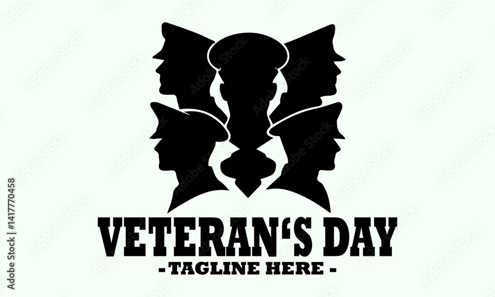 Fototapeta premium emblem with silhouettes military personnel in hats, veterans's day and honor