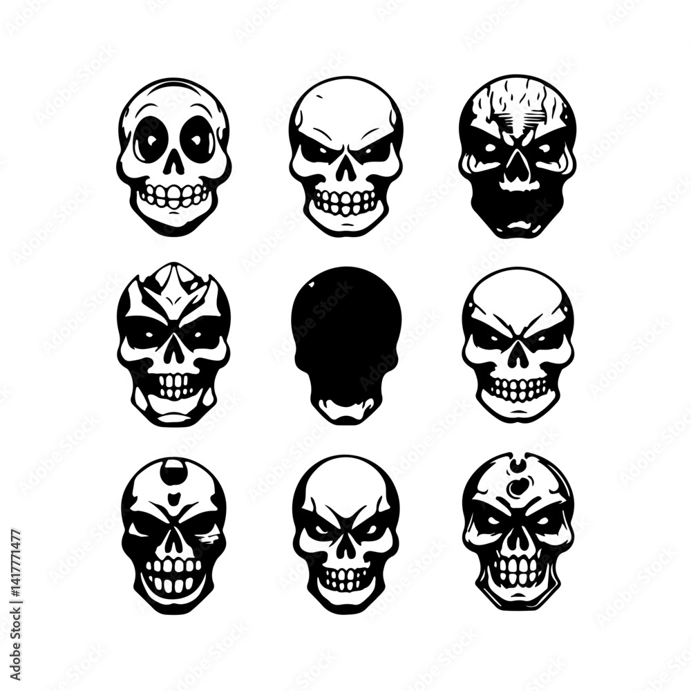 Obraz premium Unique Skull Illustrations: Diverse Designs for Tattoo Inspiration