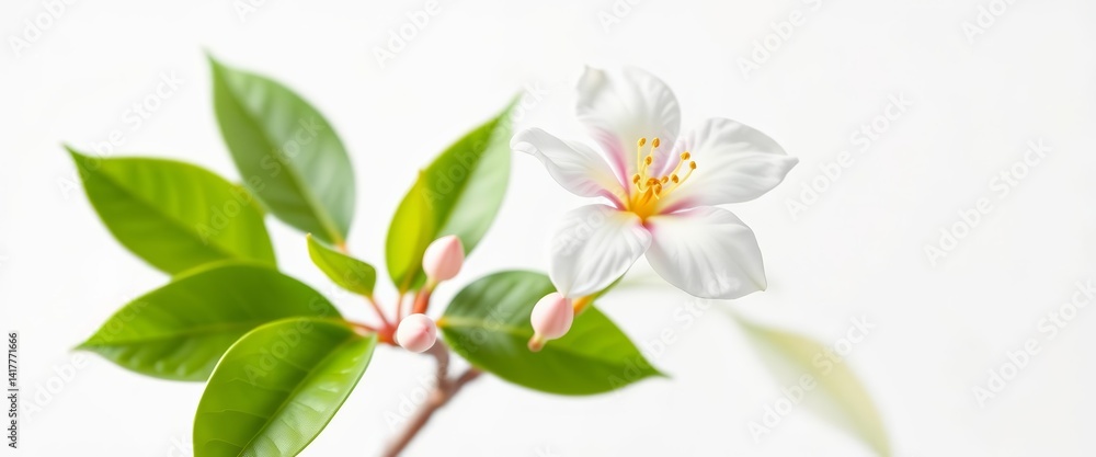 Fototapeta premium Single jasmine blossom, pure white background, clipping path , thai, blossom
