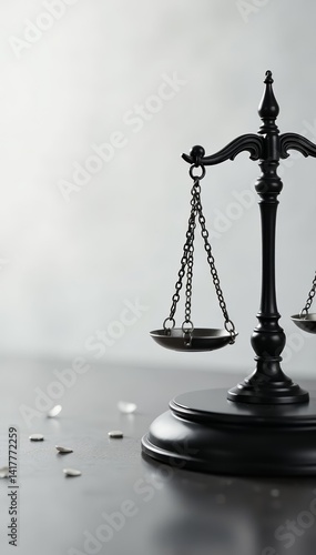 Sleek black and white law firm background with abstract scales symbols, legal, office, justice