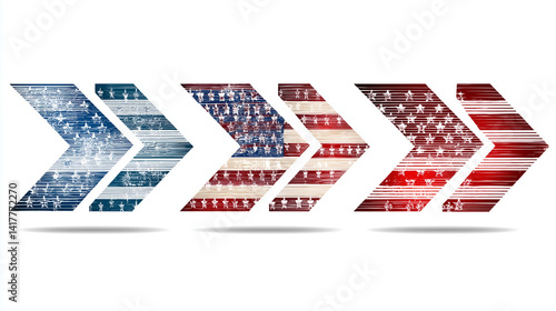 United States Flag Arrows: Bold arrows emblazoned with the stars and stripes of the United States flag symbolize progress, direction, and the forward movement of a nation.