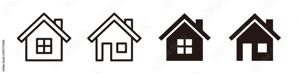 Simple home icon set. Line and solid style. Simple home icon set. Line and solid style.