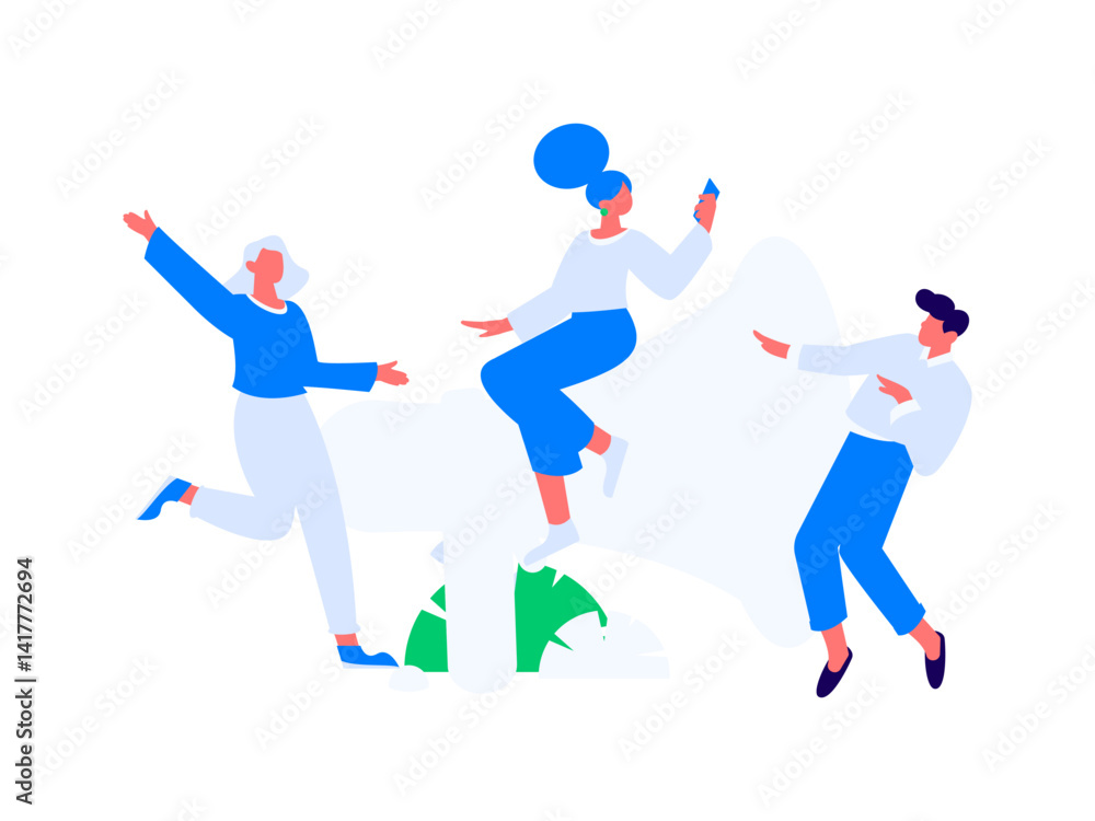Obraz premium Flat vector illustration of business people operating work scene