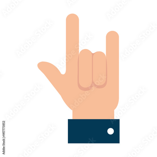 A vector illustration depicting a hand forming the 'rock on' or 'sign of the horns' gesture, where the index and pinky fingers are extended while the middle and ring fingers are curled down