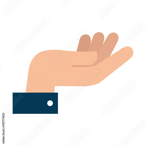Simple Flat Vector Illustration of a Hand Cupped, Offering or Holding Something, with a Formal Business Sleeve, Isolated on a White Background.
