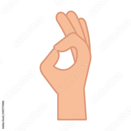 Simple Flat Vector Illustration of a Hand Making the "OK" Sign with Thumb and Index Finger Forming a Circle, Isolated on a White Background.