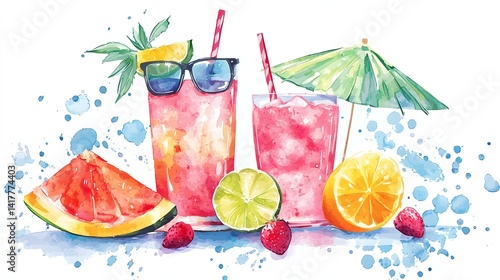 Obraz na płótnie A colorful drink with a straw and umbrella on a table w salonie