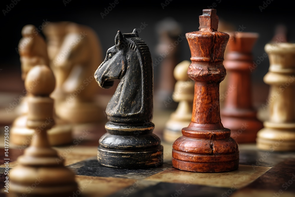 Fototapeta premium Chess pieces showcasing business strategy and leadership imagery 