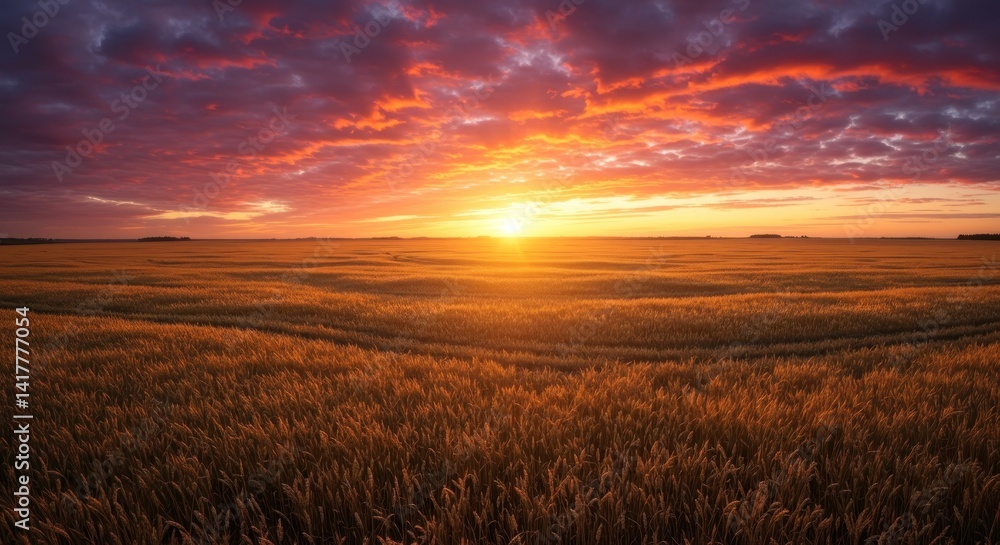 Sunset over Wheat Field, Photo