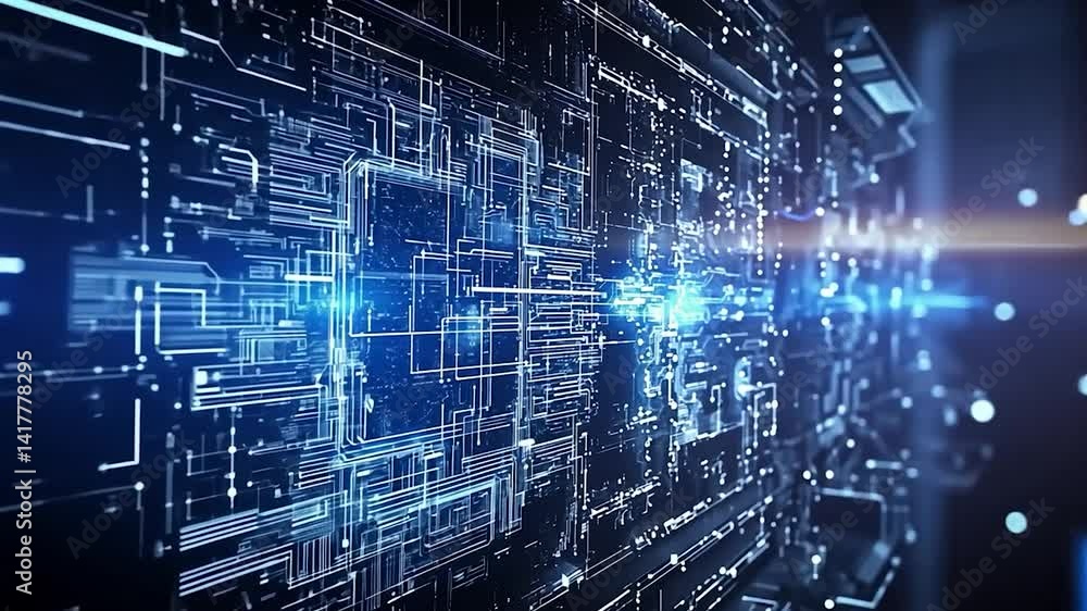 Abstract digital technology background with glowing circuits and data flow Abstract digital technology background with glowing circuits and data flow