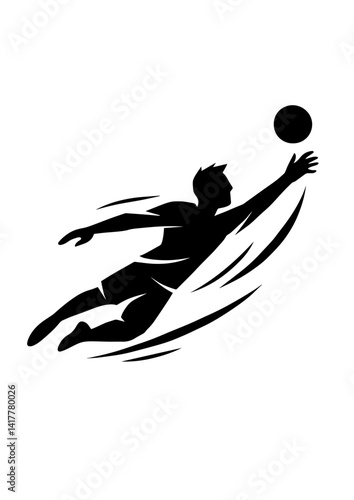 Silhouette of Goalkeeper Diving to Save Ball – Dynamic Vector Illustration