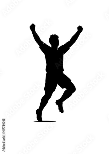 Silhouette of Soccer Player Celebrating Victory – Vector Illustration