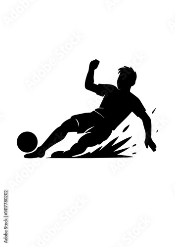 Silhouette of Soccer Player Sliding Tackle – Action Vector Illustration