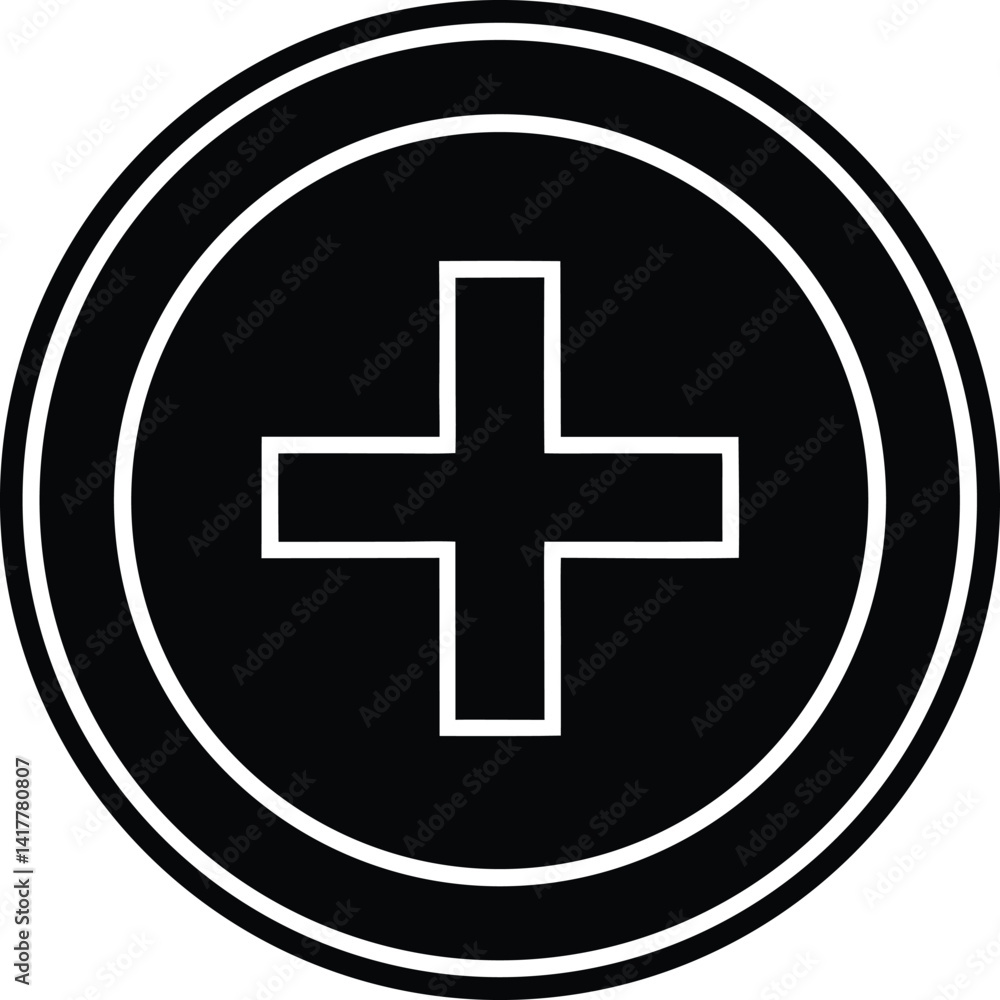 Obraz premium Plus Sign Circle Silhouette Black Vector | Add Symbol Icon for UI, Print, Cut Files, and Digital Projects