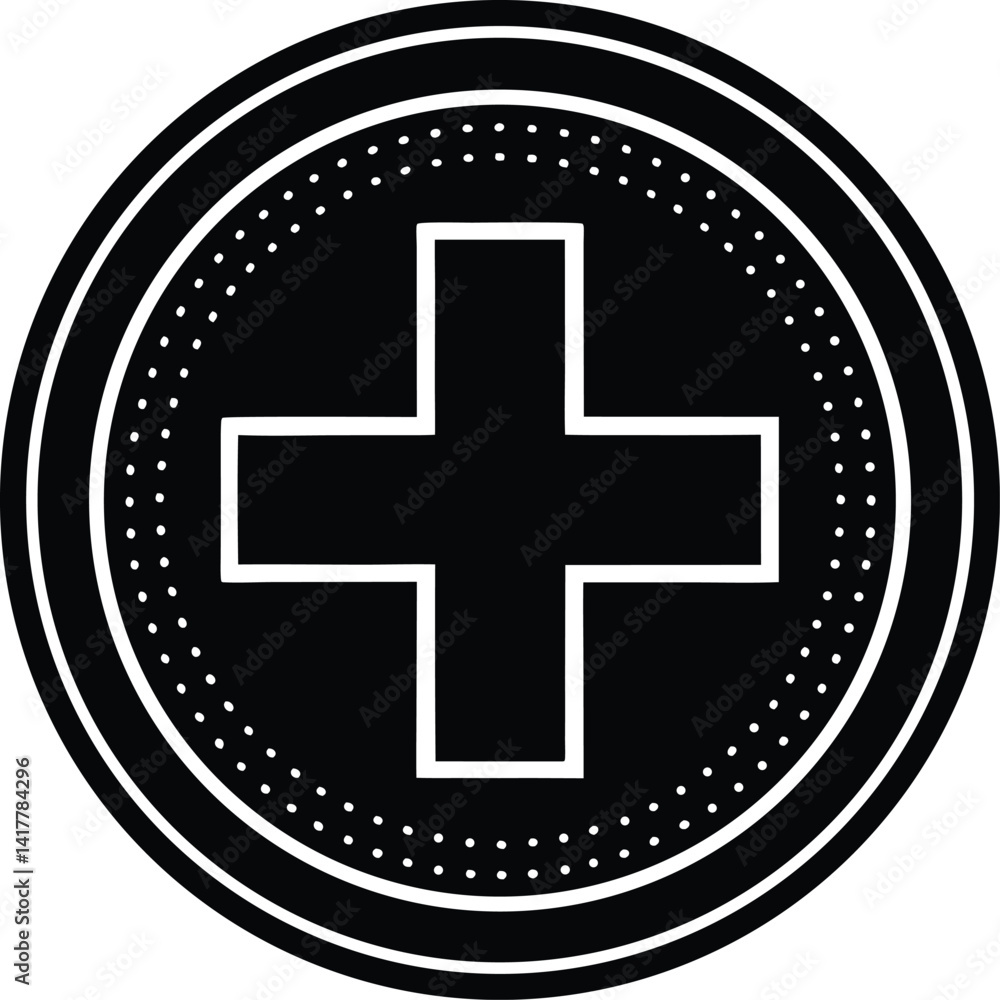 Obraz premium Plus Sign Circle Silhouette Black Vector | Add Symbol Icon for UI, Print, Cut Files, and Digital Projects