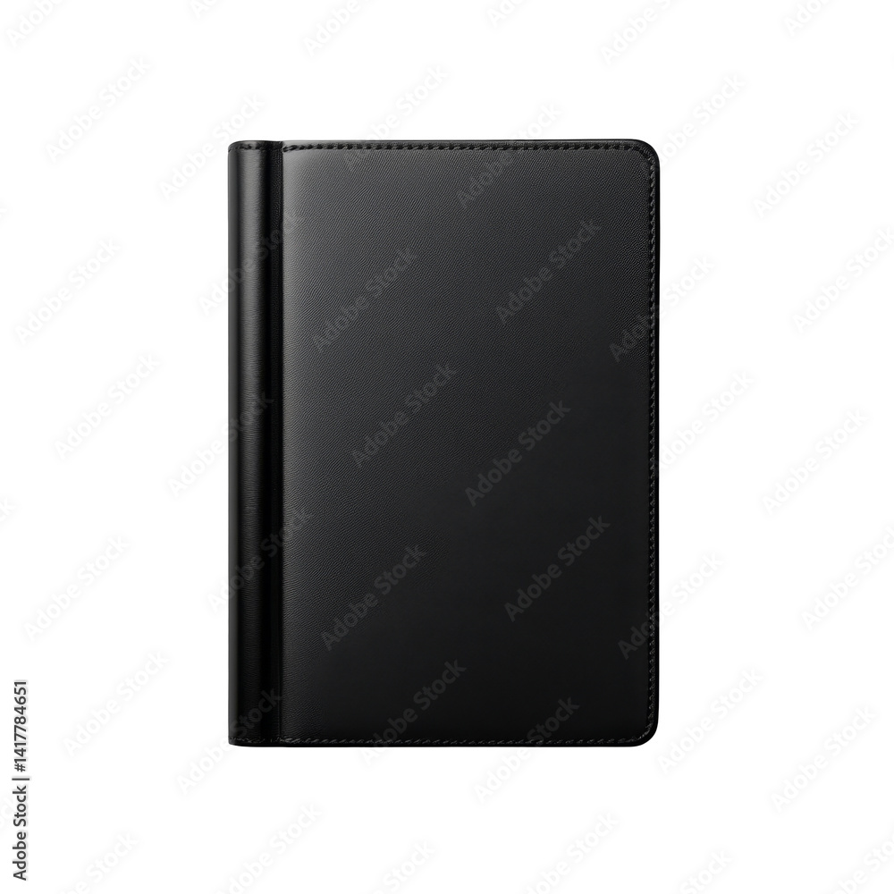 Sleek black notebook with smooth cover and hidden spiral binding for office or study use Sleek black notebook with smooth cover and hidden spiral binding for office or study use