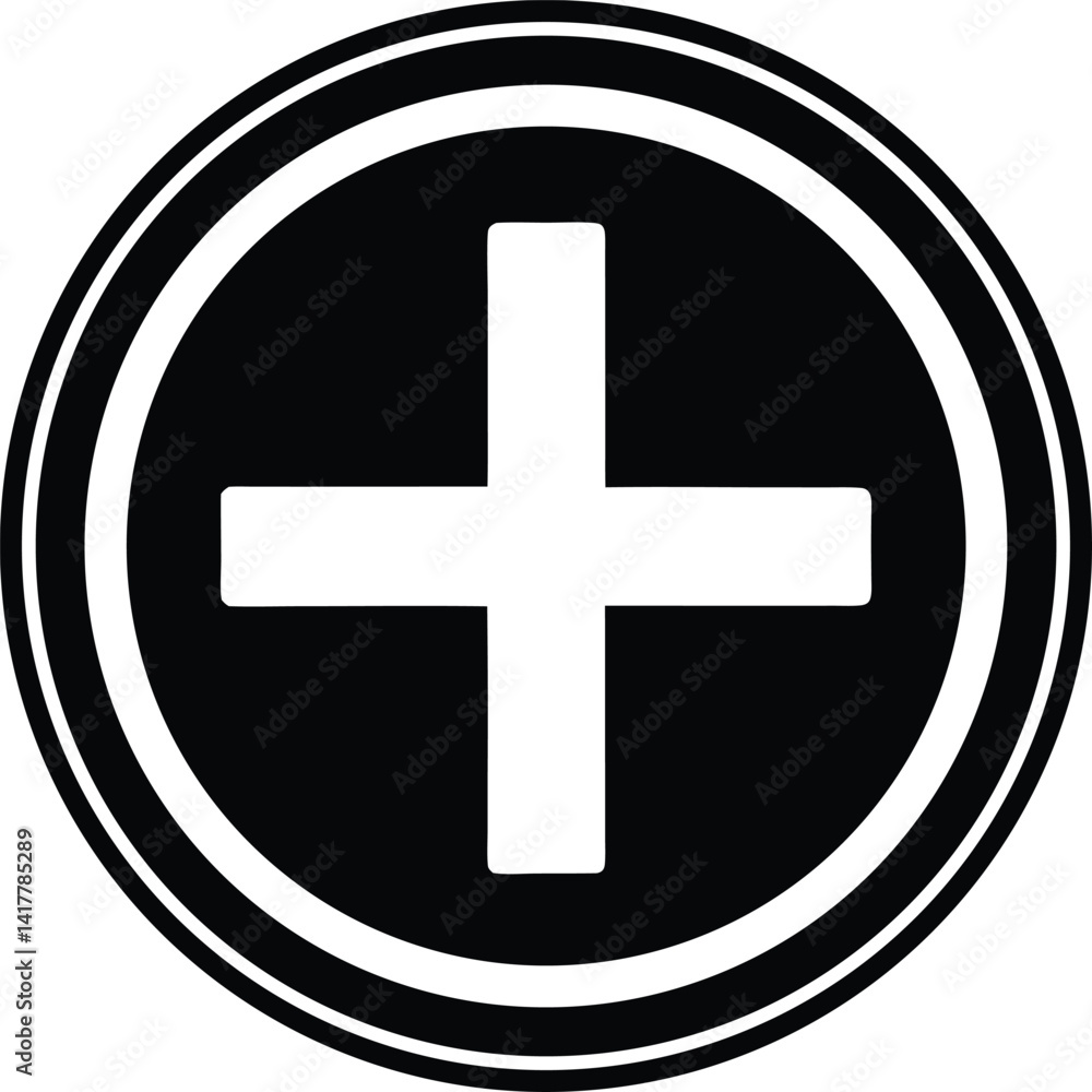 Obraz premium Plus Sign Circle Silhouette Black Vector | Add Symbol Icon for UI, Print, Cut Files, and Digital Projects