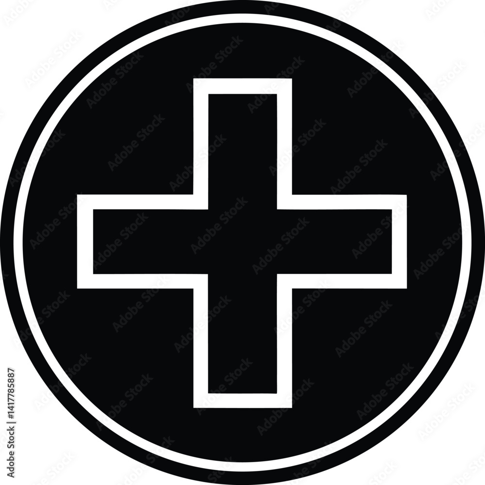 Obraz premium Plus Sign Circle Silhouette Black Vector | Add Symbol Icon for UI, Print, Cut Files, and Digital Projects