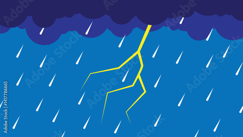 Cloud with Rain and Lightning Flat Style. Weather conditions and storm vector art