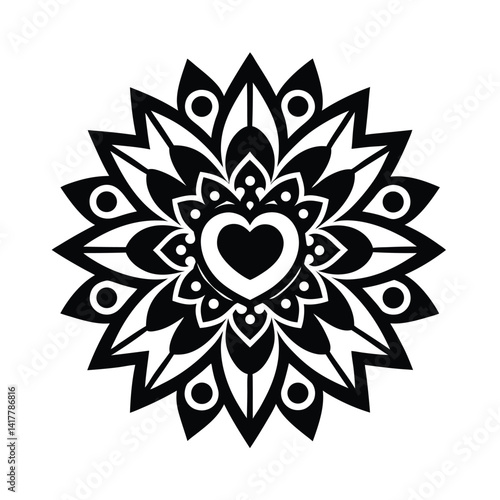 heart centered deco mandala vector art silhouette 