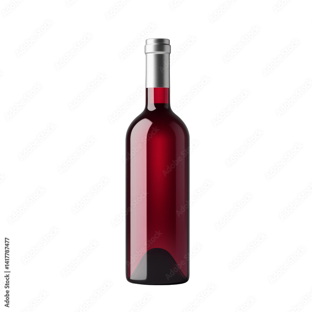 Elegant red wine bottle with silver cap design standing upright Elegant red wine bottle with silver cap design standing upright