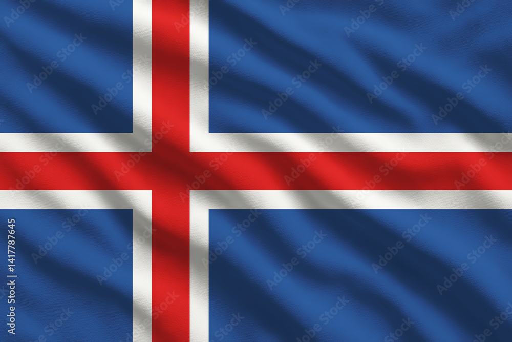 Obraz premium Waving flag of Iceland, Icelandic flag blowing in the wind, full frame smooth fold