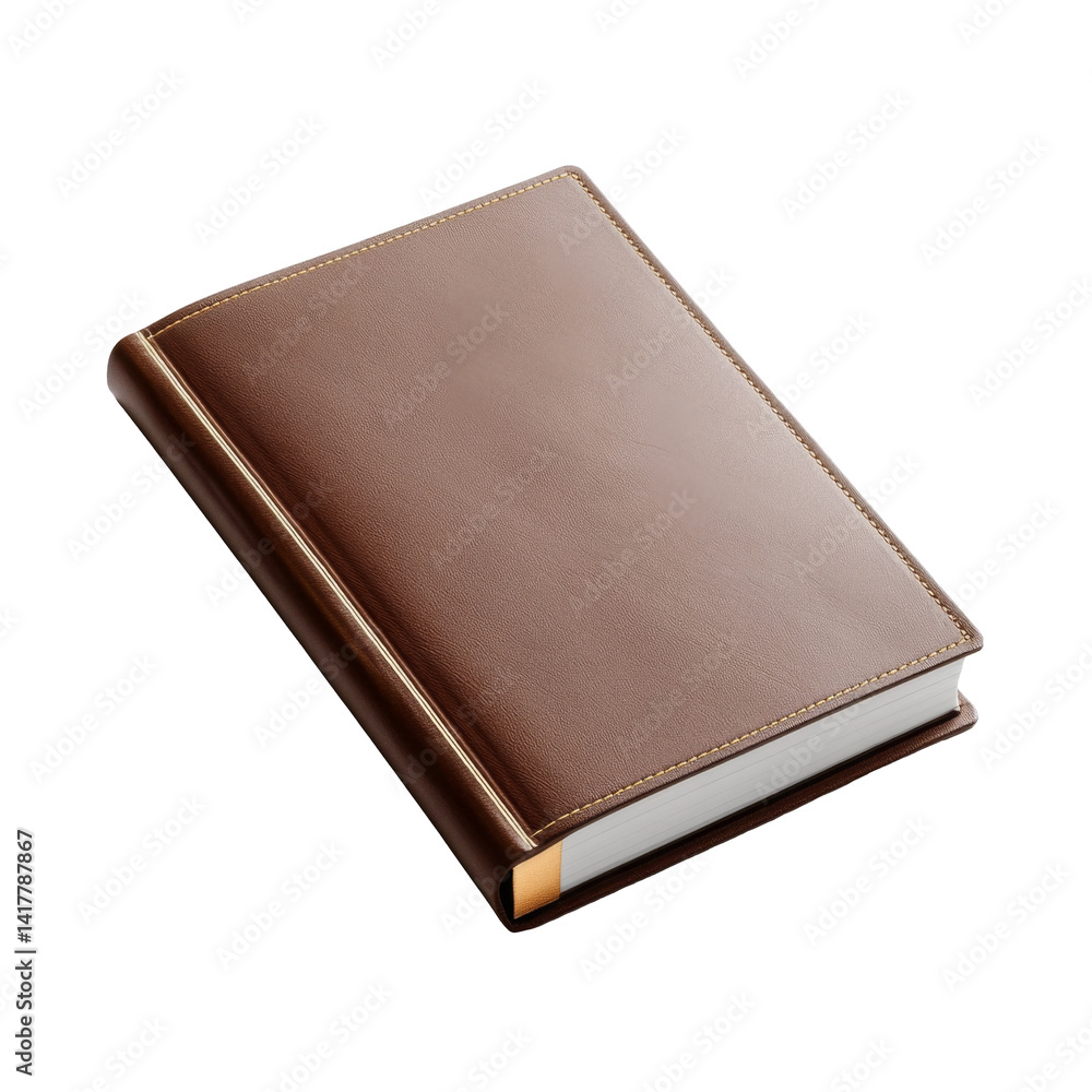 Brown leather journal with hardcover lying flat and closed on a dark surface Brown leather journal with hardcover lying flat and closed on a dark surface