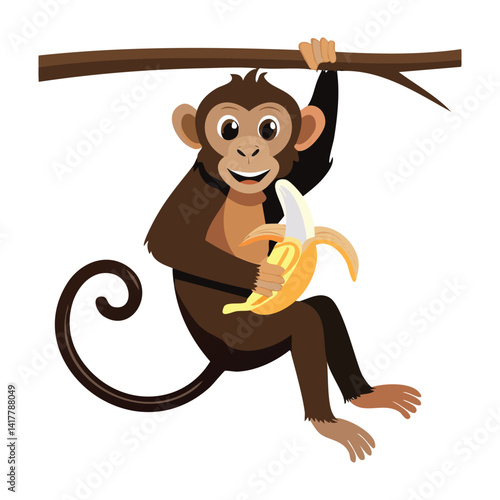 monkey with Banana, vector illustrations. 
