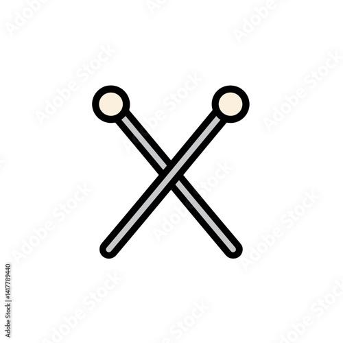 Knitting needles crossed in minimalist style on white background  