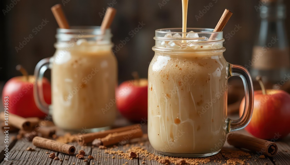 Iced Apple Cinnamon Latte: Rustic Autumnal Drink Photography Iced Apple Cinnamon Latte: Rustic Autumnal Drink Photography