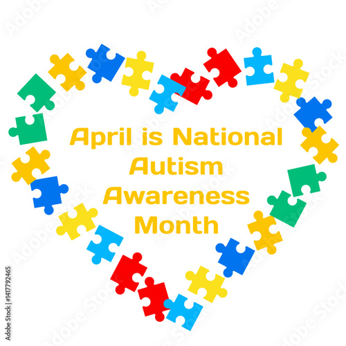Autism Puzzle Heart isolated on white background. Vector design illustration with heart consisting of colorful puzzles on a white background. Symbol of autism. Medical flat illustration. Health care. 