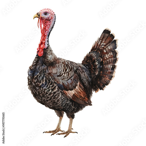 Turkey Bird Poultry Farm Animal Isolated Hand Drawn Watercolor Painting Illustration Thanksgiving Bird Design