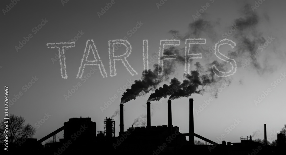 Obraz premium Factory Silhouette Tariffs Impact Industry Manufacturing