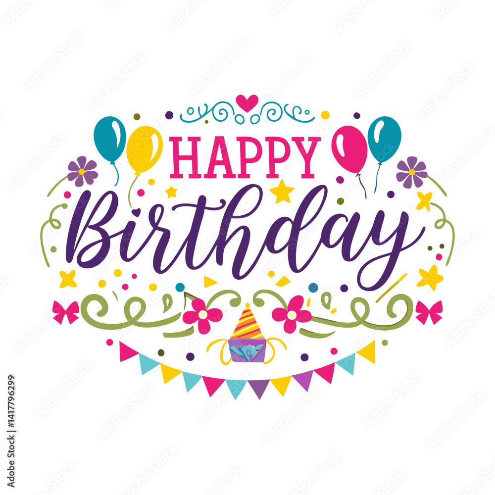 Obraz premium Cappy birthday card with a floral Colorful floral birthday greeting Birthday card with flowers