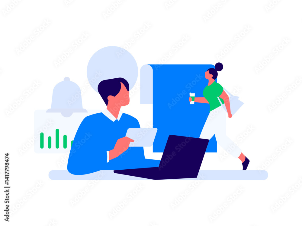 Flat vector illustration of business people operating work scene
Flat vector illustration of business people operating work scene