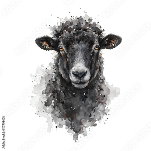 Wallpaper Mural Moody Black Sheep Head Portrait Front View Isolated Hand Drawn Watercolor Painting Illustration Torontodigital.ca