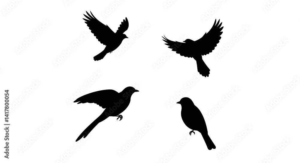 Obraz premium Set of Black Animal Silhouettes Flat Vector Collection on White Background 