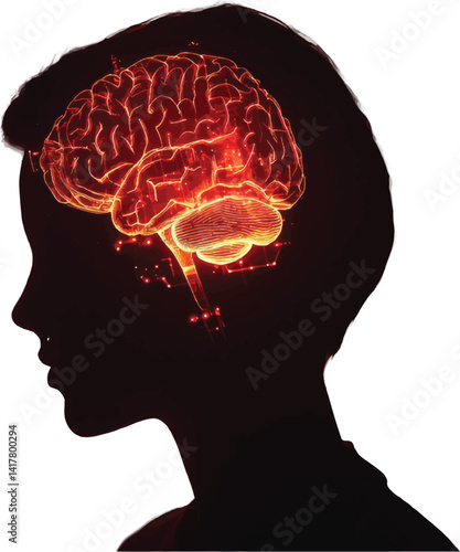 Digital brain visualization in profile view. Essential for neuroscience and cognitive research concepts,  anatomy head blue red pain brain x-ray headache medical medicine