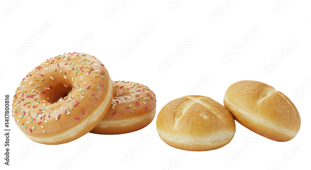 Isolated Donuts and Bread Pastries Assortment Bakery Isolated Donuts and Bread Pastries Assortment Bakery