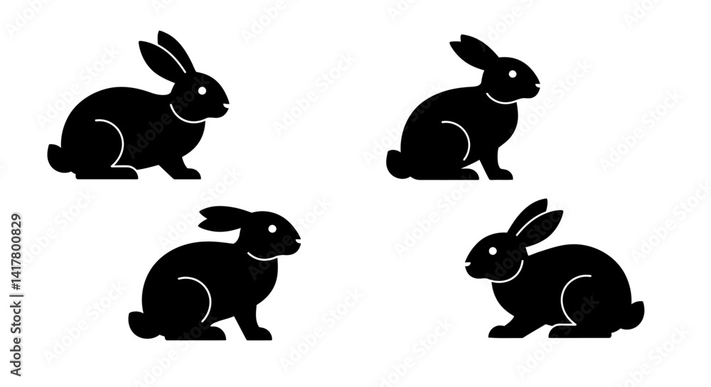 Obraz premium Set of Black Animal Silhouettes Flat Vector Collection on White Background 