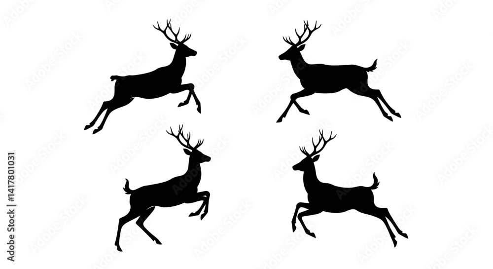 Fototapeta premium Set of Black Animal Silhouettes Flat Vector Collection on White Background 