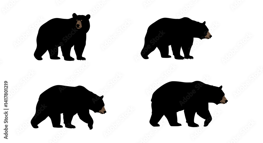 Fototapeta premium Set of Black Animal Silhouettes Flat Vector Collection on White Background 