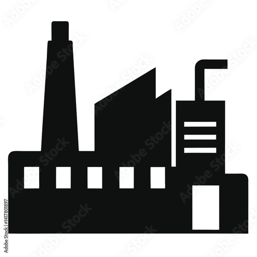 industrial factory plant silhouette icon on white background