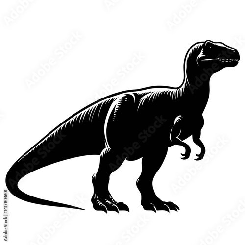 Full Body Silhouette of Allosaurus on White Background - Vector Illustration