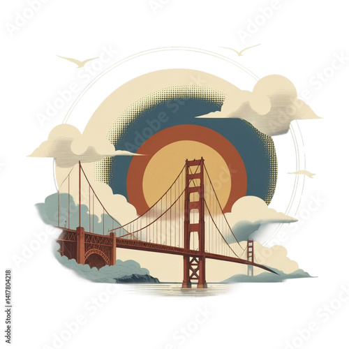 Vintage Illustration of the Golden Gate Bridge