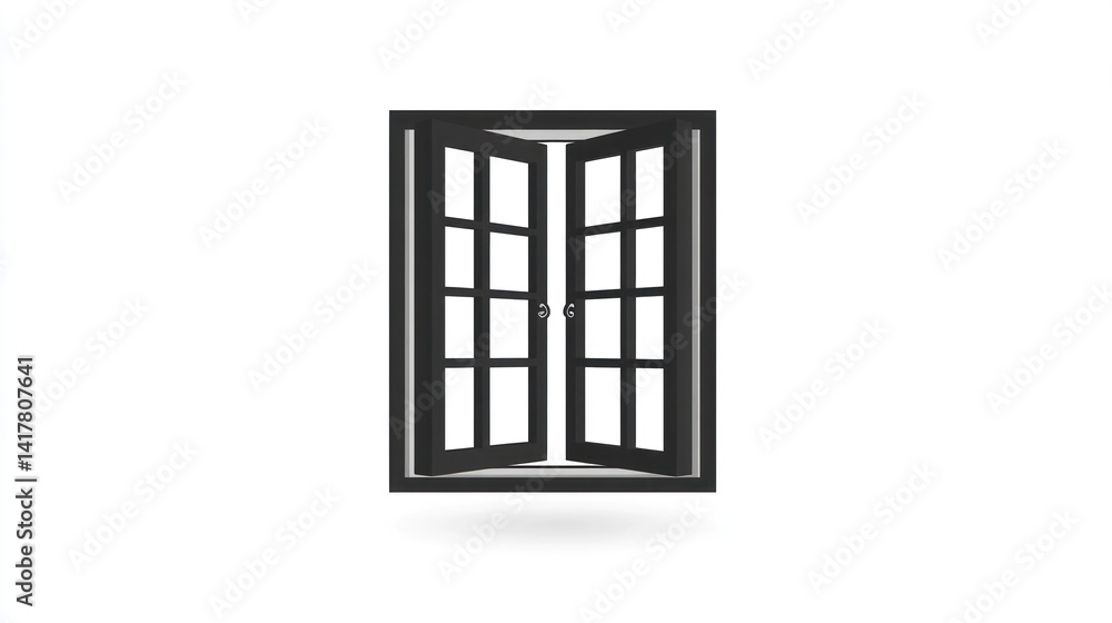 Open black window, white background, home design Open black window, white background, home design